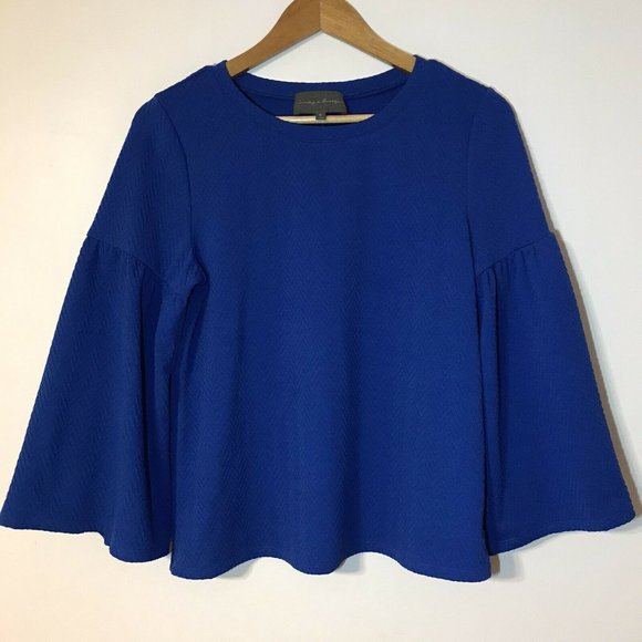 Sundays in Brooklyn Royal Blue Bell Sleeve Top Shirt Blouse Boho Chic XS - Picture 1 of 7